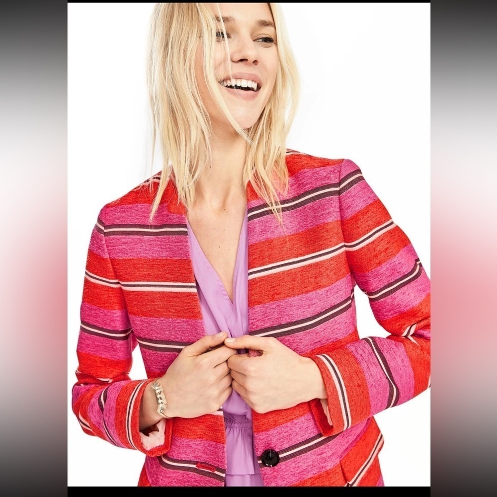 Banana Republic Pink Stripe Collarless Coat Blazer Size Small Petite - Picture 4 of 14